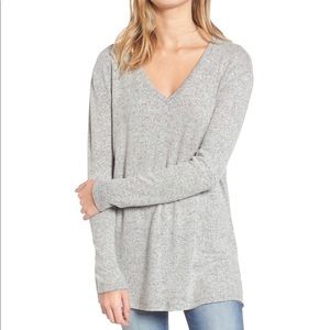 bp soft and slouchy long gray v neck sweater